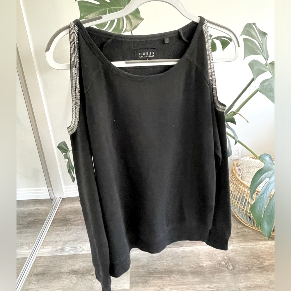 GUESS Los Angeles Women’s Cold-Shoulder Beaded Sweater Top NWT